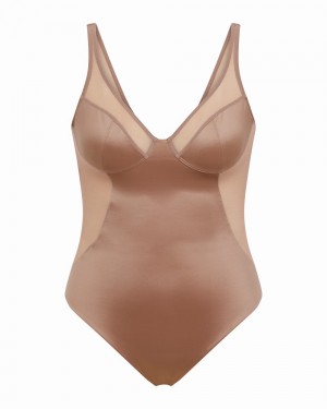 Body Spanx Shaping Satin Mesh Lanières Femme Cafe Au Lait France | YJQX09324