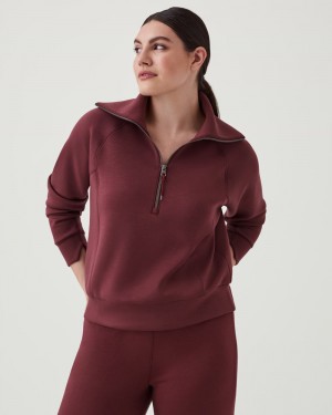 Hauts Spanx AirEssentials Half Zip Femme Marron France | YOMP08621