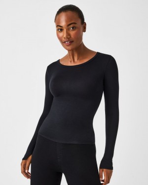 Hauts Spanx Better Base Long Sleeve Crew Femme Noir France | BHOT43962