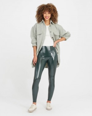 Leggings Spanx Faux Vernis Cuir Femme Vert Foncé France | SBAM24791