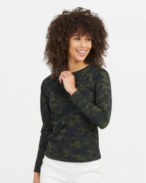 Maillot de Bain Spanx Long Sleeve Swim Shirt Femme Vert Camouflage France | HKXY15839