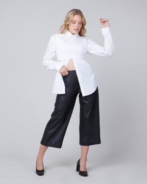 Pantalon Spanx Cuir-Like Culottes Femme Noir France | MGYS69317