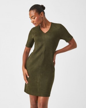 Robe Spanx Faux Daim Column Femme Vert France | FNXV18306