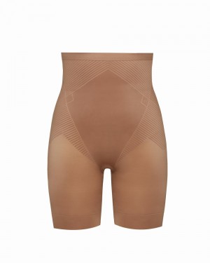 Short Spanx Thinstincts® 2.0 High-Waisted Mid-Thigh Femme Cafe Au Lait France | PMJH50834