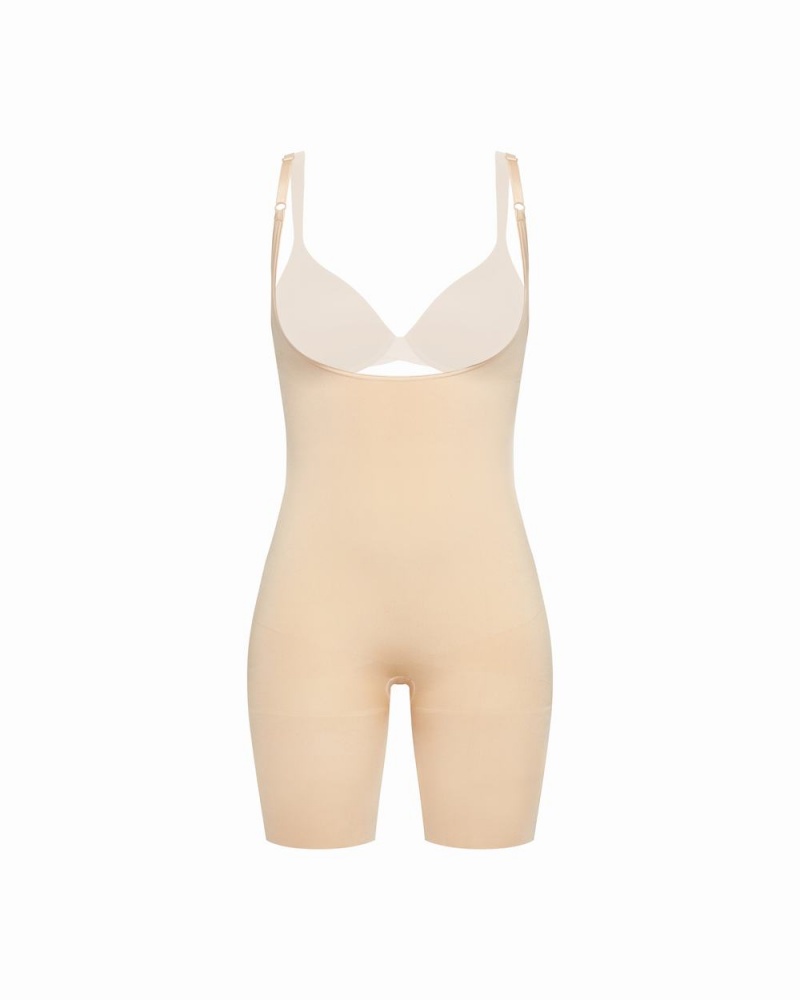 Body Spanx Power Open-Bust Mid-Thigh Femme Beige France | EUKN69342