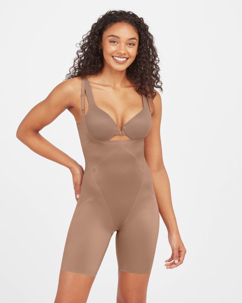 Body Spanx Thinstincts® 2.0 Open-Bust Mid-Thigh Femme Cafe Au Lait France | ELBU25934