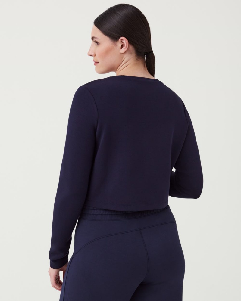 Hauts Spanx AirEssentials Cropped Long Sleeve Femme Bleu Marine France | OMKB97042