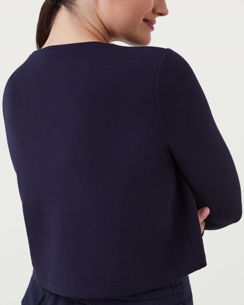 Hauts Spanx AirEssentials Cropped Long Sleeve Femme Bleu Marine France | OMKB97042