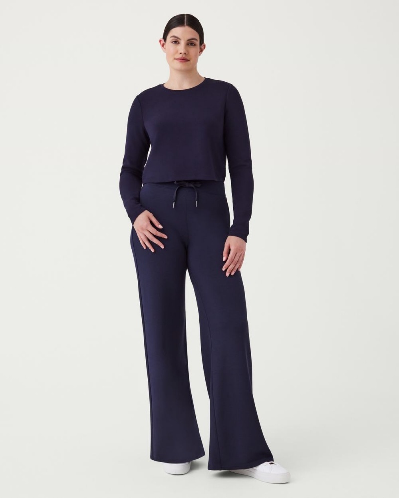 Hauts Spanx AirEssentials Cropped Long Sleeve Femme Bleu Marine France | OMKB97042