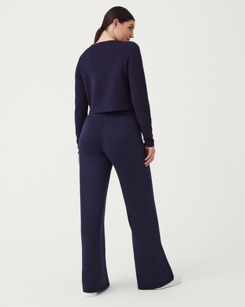 Hauts Spanx AirEssentials Cropped Long Sleeve Femme Bleu Marine France | OMKB97042