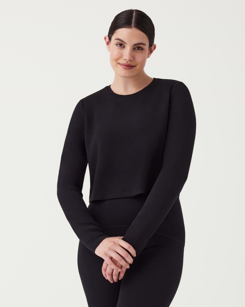 Hauts Spanx AirEssentials Cropped Long Sleeve Femme Noir France | PODT59623