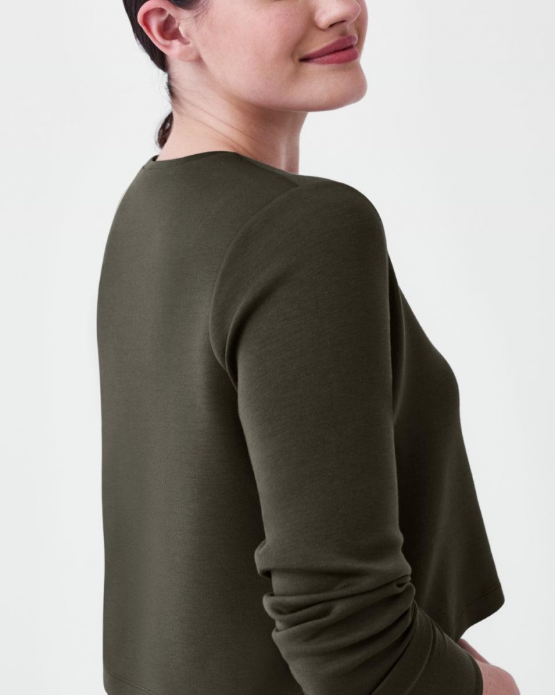 Hauts Spanx AirEssentials Cropped Long Sleeve Femme Vert Olive France | RIAD94207