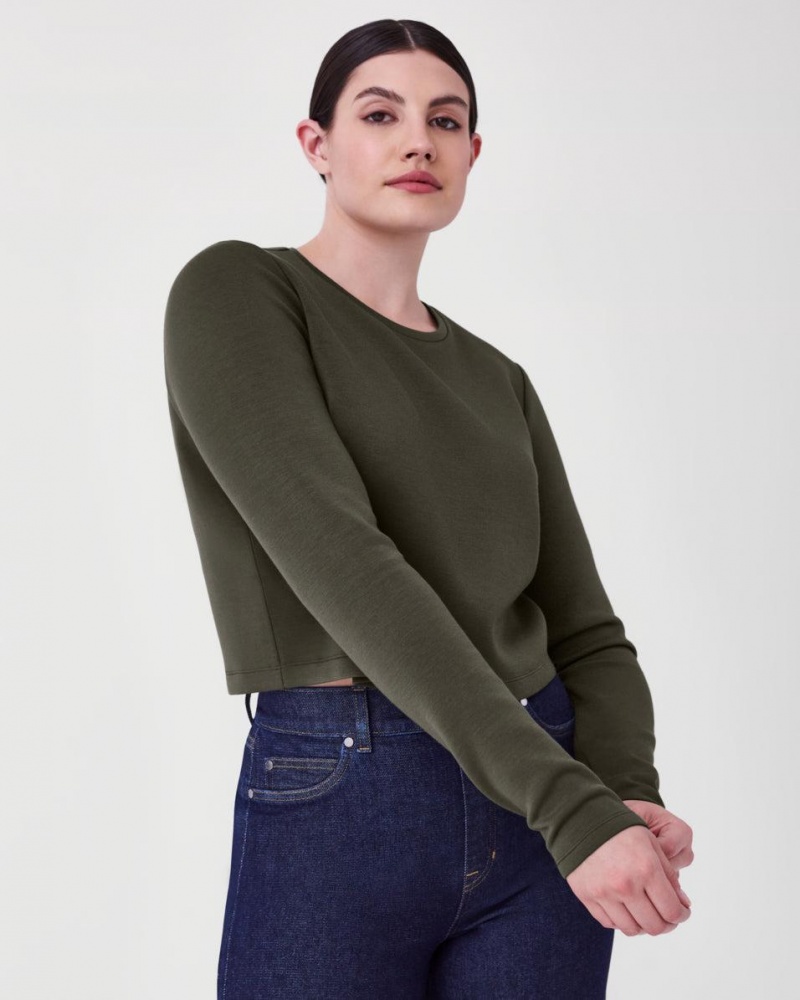 Hauts Spanx AirEssentials Cropped Long Sleeve Femme Vert Olive France | RIAD94207