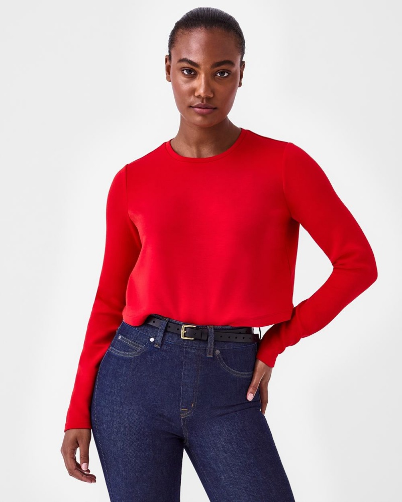 Hauts Spanx AirEssentials Cropped Long Sleeve Femme Rouge France | VTWO85703