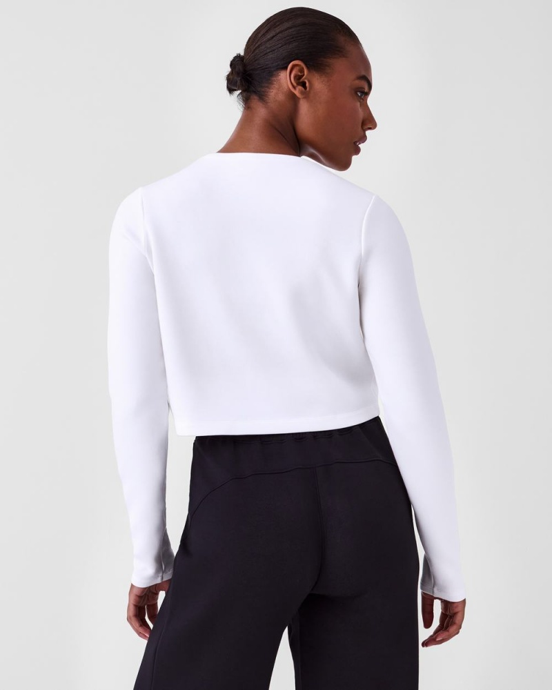 Hauts Spanx AirEssentials Cropped Long Sleeve Femme Blanche France | HSUN03851