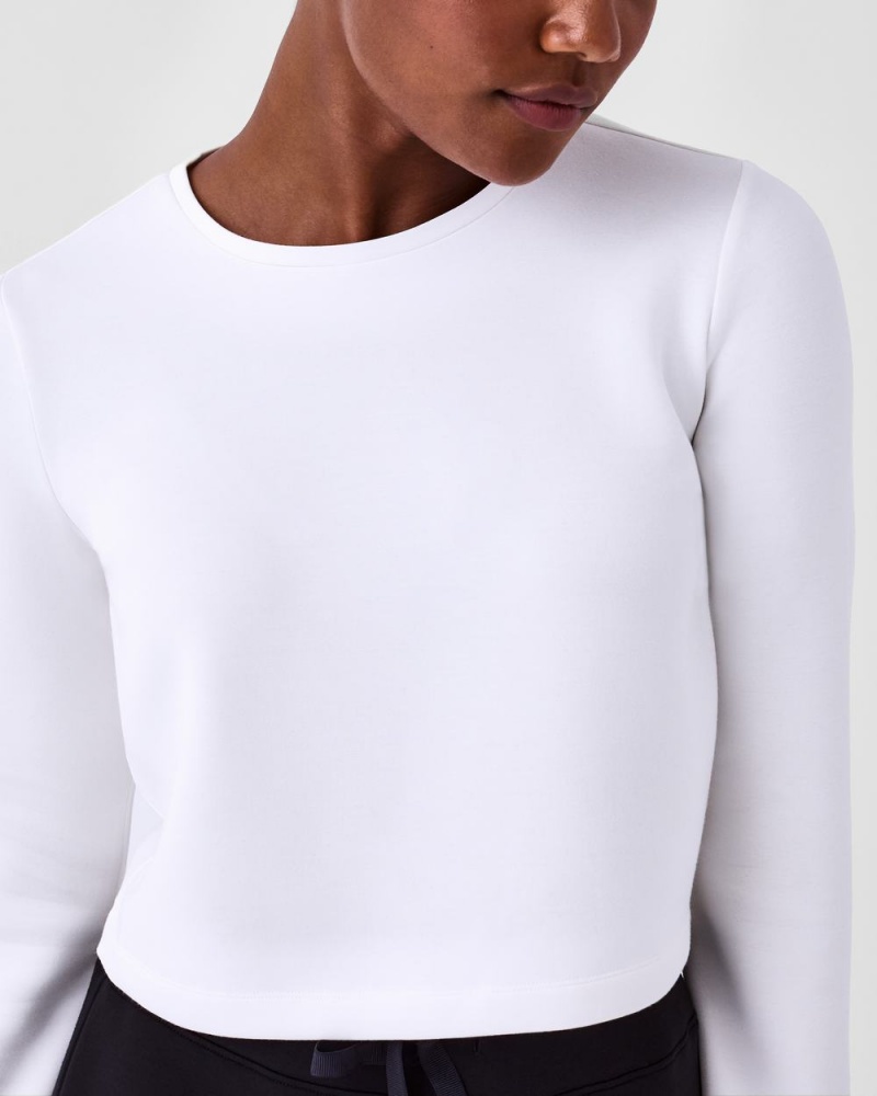 Hauts Spanx AirEssentials Cropped Long Sleeve Femme Blanche France | HSUN03851