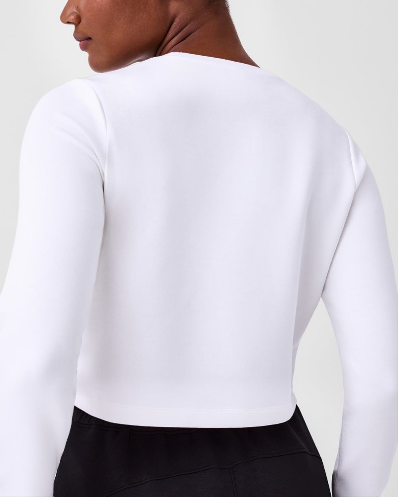 Hauts Spanx AirEssentials Cropped Long Sleeve Femme Blanche France | HSUN03851