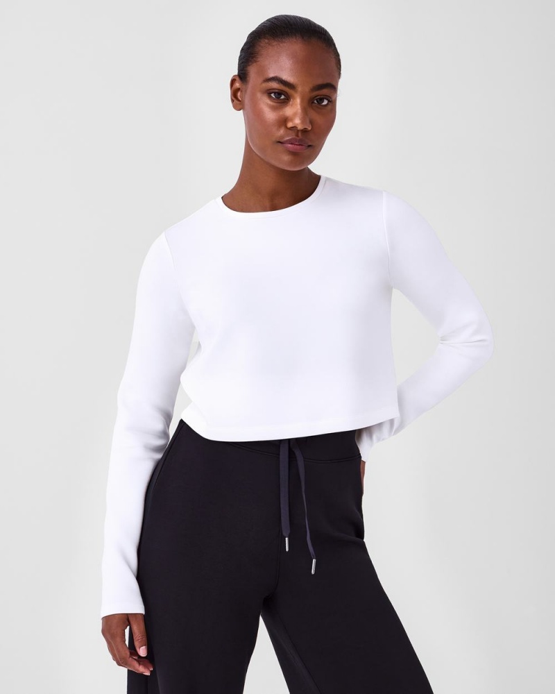 Hauts Spanx AirEssentials Cropped Long Sleeve Femme Blanche France | HSUN03851