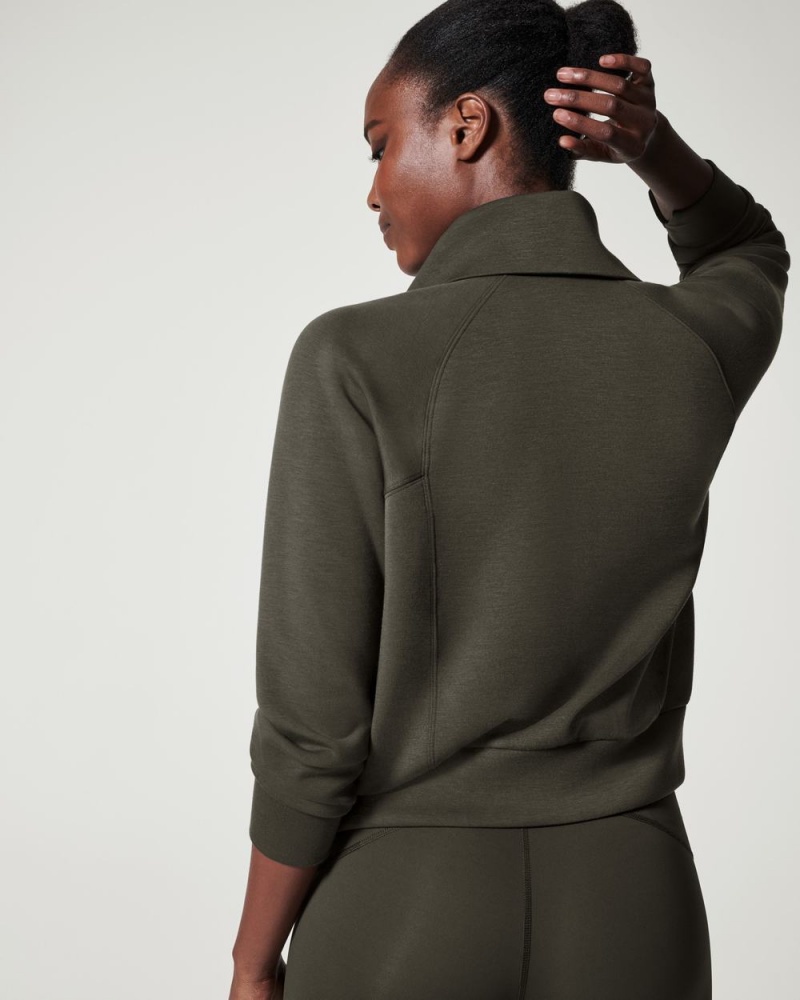 Hauts Spanx AirEssentials Half Zip Femme Vert Olive France | PVXK23470