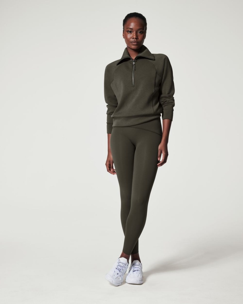 Hauts Spanx AirEssentials Half Zip Femme Vert Olive France | PVXK23470