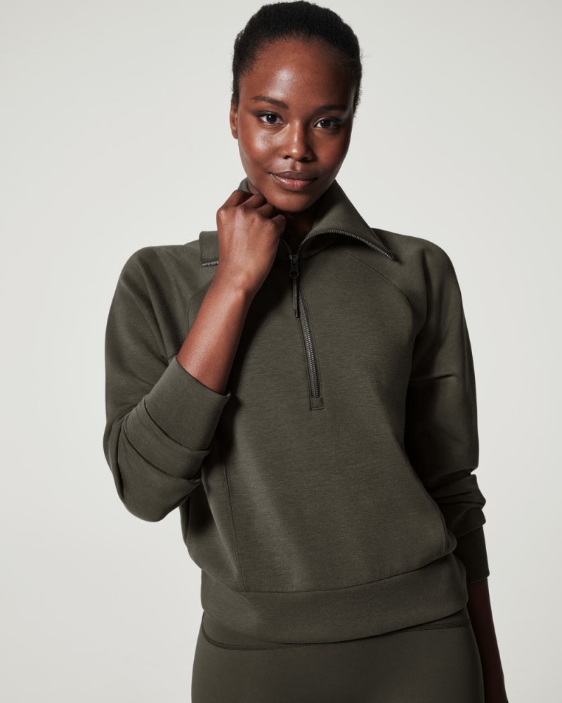 Hauts Spanx AirEssentials Half Zip Femme Vert Olive France | PVXK23470