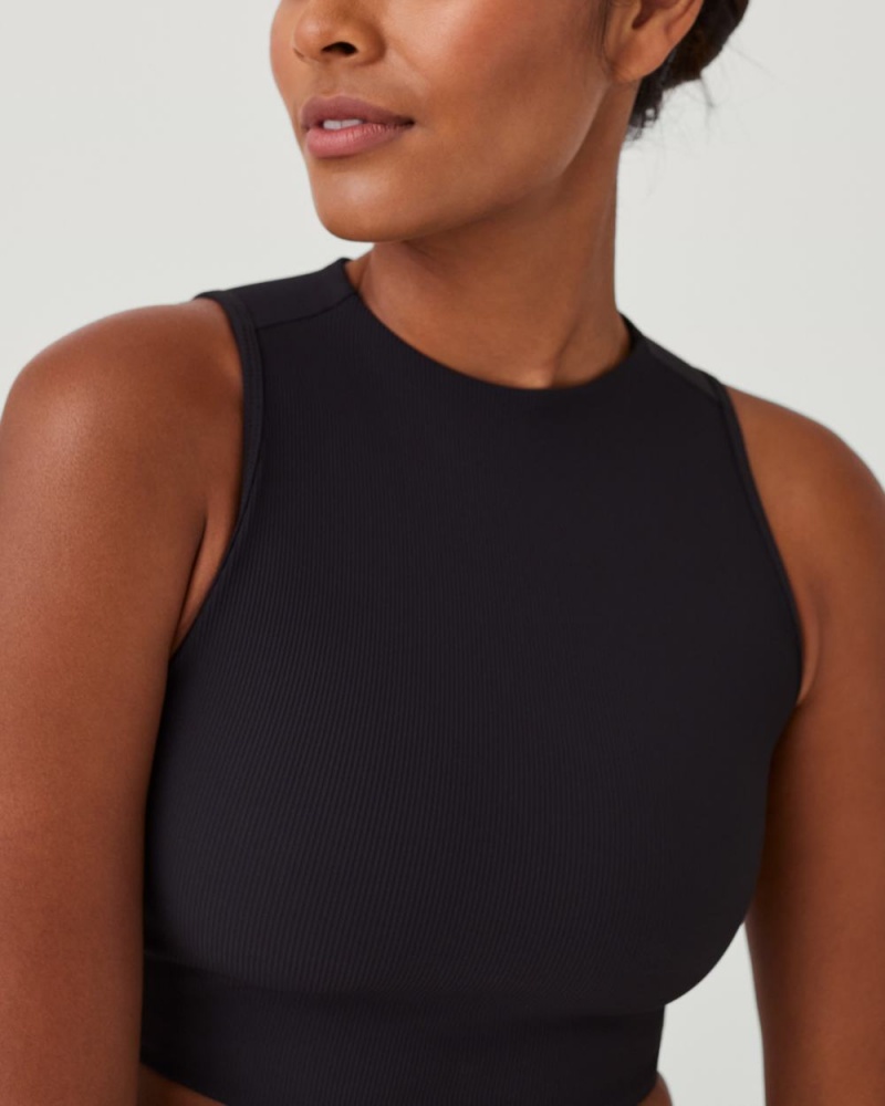 Hauts Spanx Contour Rib Mock Neck Crop Femme Noir France | KQXZ58903