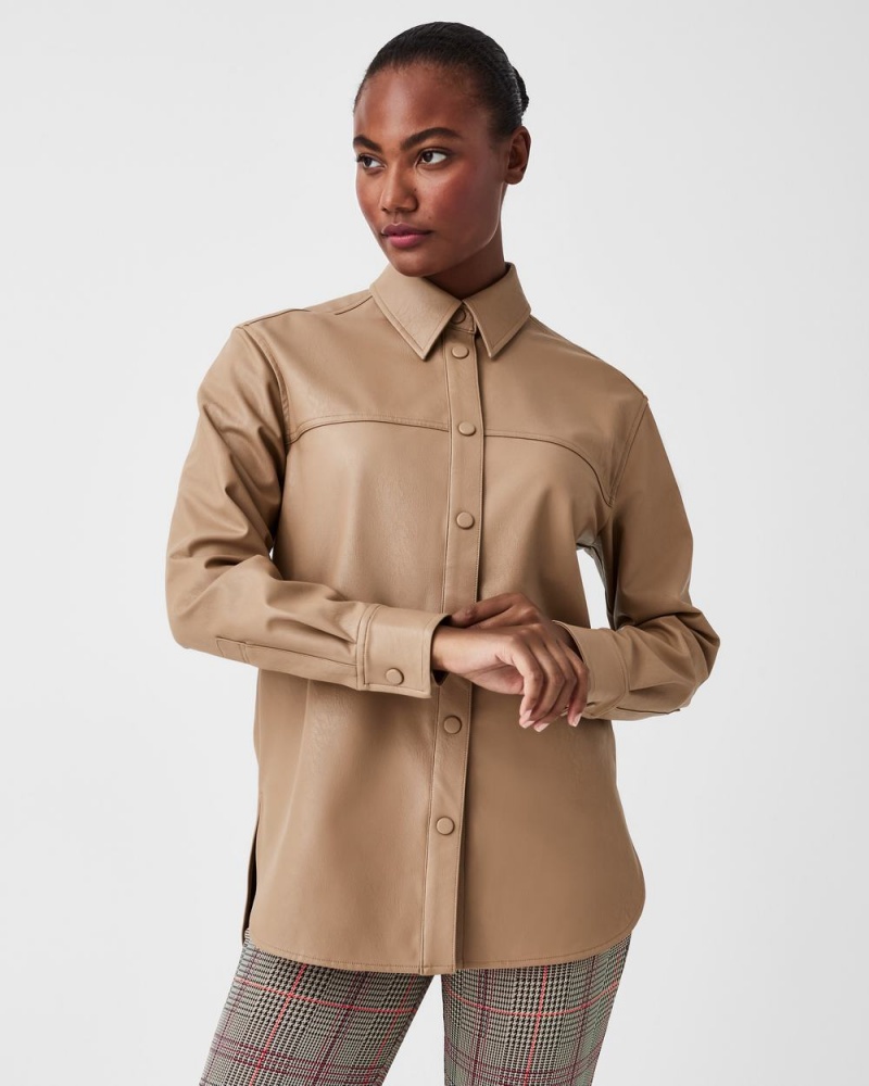 Hauts Spanx Cuir-Like Oversized Shacket Femme Toffee France | XWZN36107