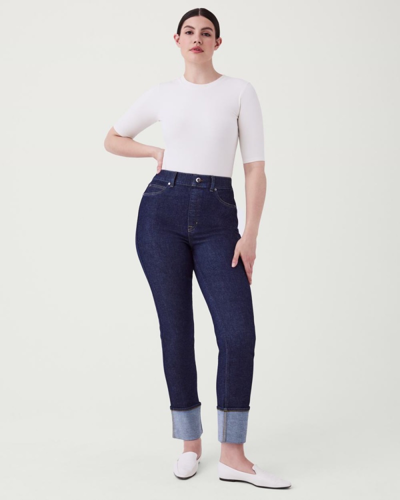 Jean Spanx Cuffed Droit Leg Femme Indigo France | XRUL38629