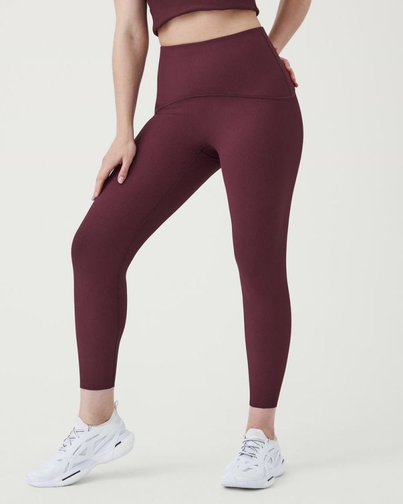 Leggings Spanx Booty Boost® Active Contour Rib 7/8 Femme Bordeaux France | DKHL09724