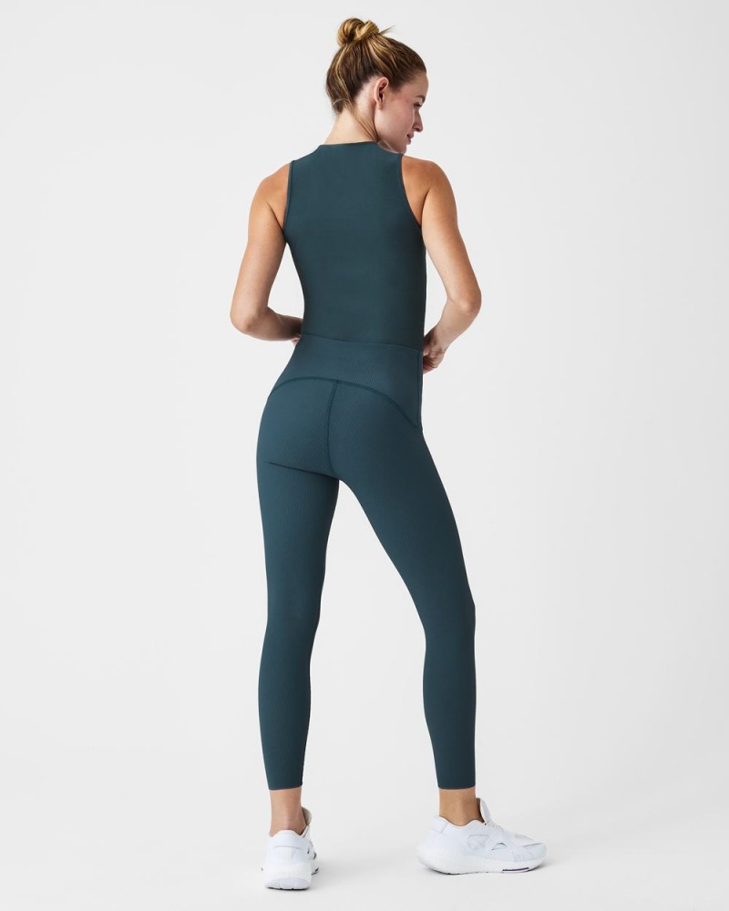 Leggings Spanx Booty Boost® Active Contour Rib 7/8 Femme Bleu Foncé France | LMPQ71498