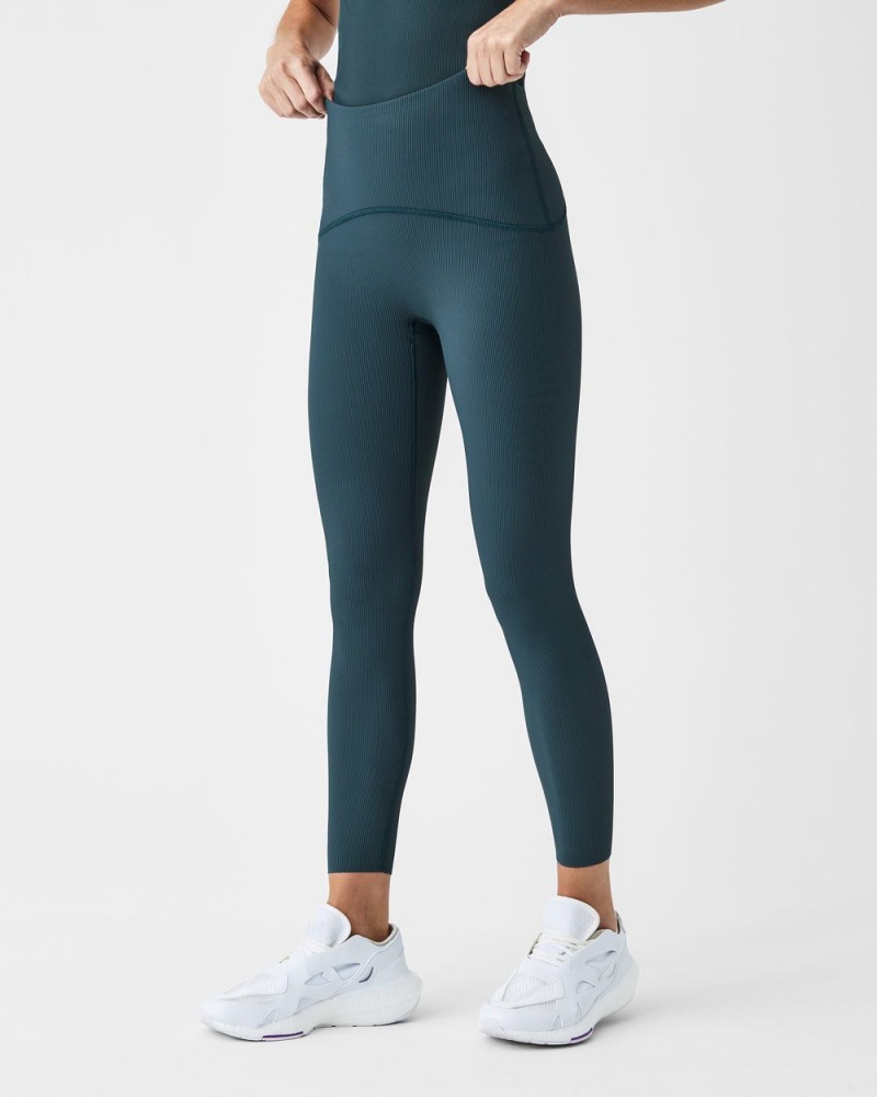 Leggings Spanx Booty Boost® Active Contour Rib 7/8 Femme Bleu Foncé France | LMPQ71498