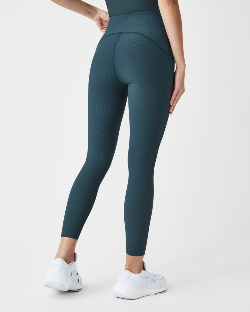 Leggings Spanx Booty Boost® Active Contour Rib 7/8 Femme Bleu Foncé France | LMPQ71498