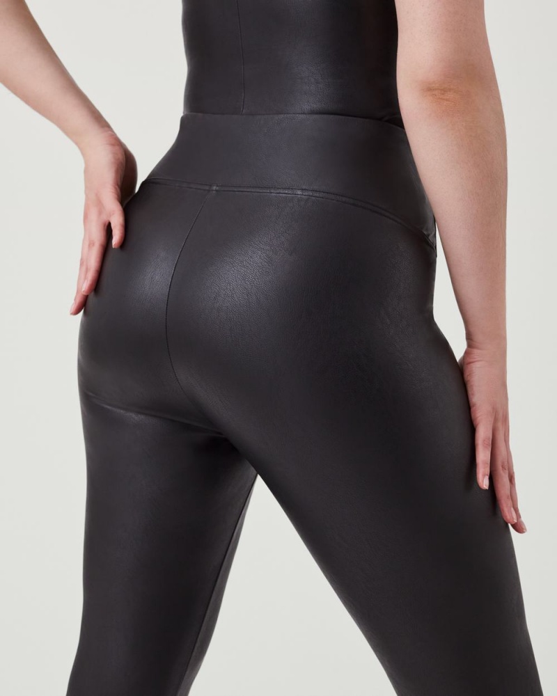 Leggings Spanx Cuir-Like Front Slit Mince Femme Noir France | OJGA10849