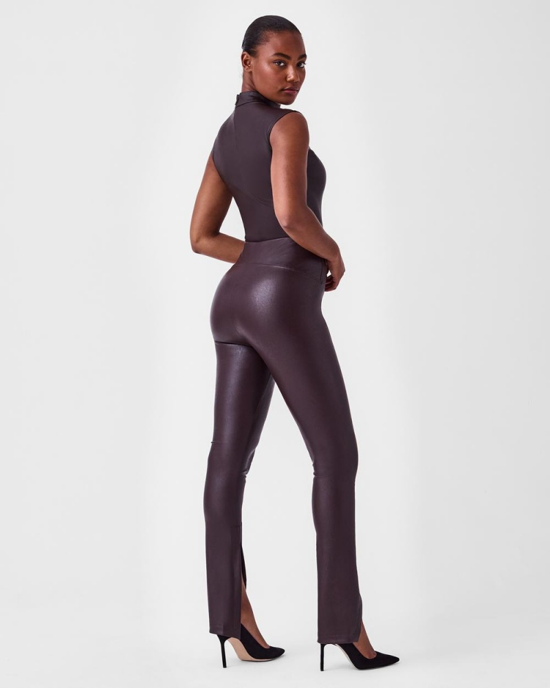 Leggings Spanx Cuir-Like Front Slit Mince Femme Rose Chocolat France | MBRU94781