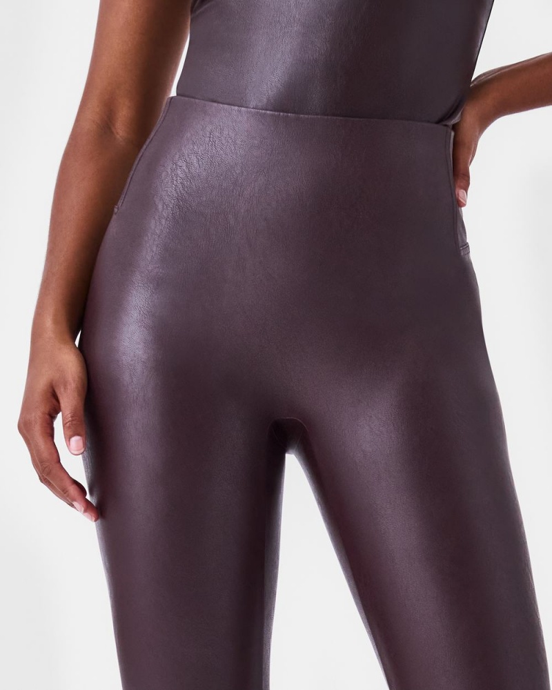 Leggings Spanx Cuir-Like Front Slit Mince Femme Rose Chocolat France | MBRU94781