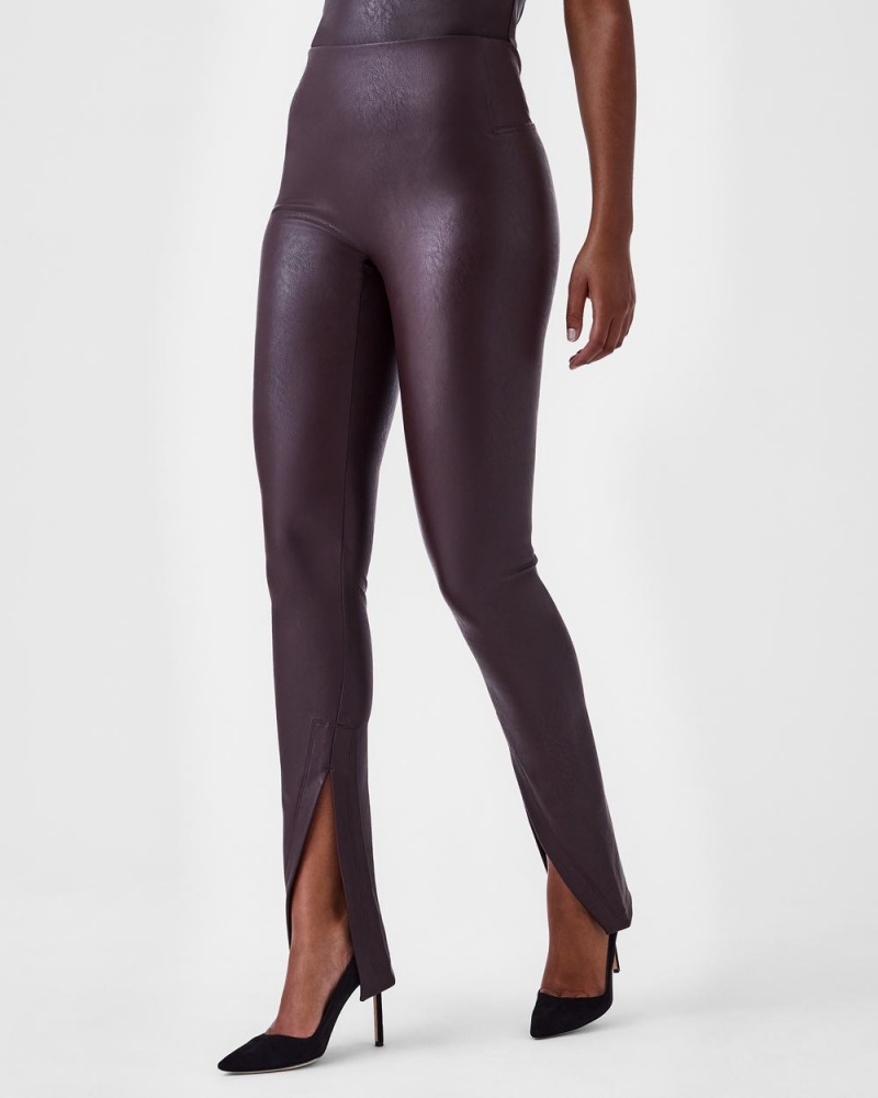 Leggings Spanx Cuir-Like Front Slit Mince Femme Rose Chocolat France | MBRU94781