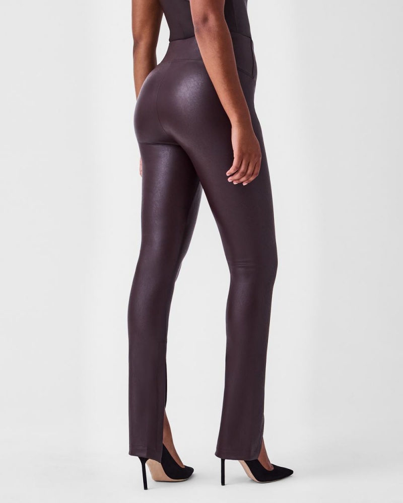 Leggings Spanx Cuir-Like Front Slit Mince Femme Rose Chocolat France | MBRU94781