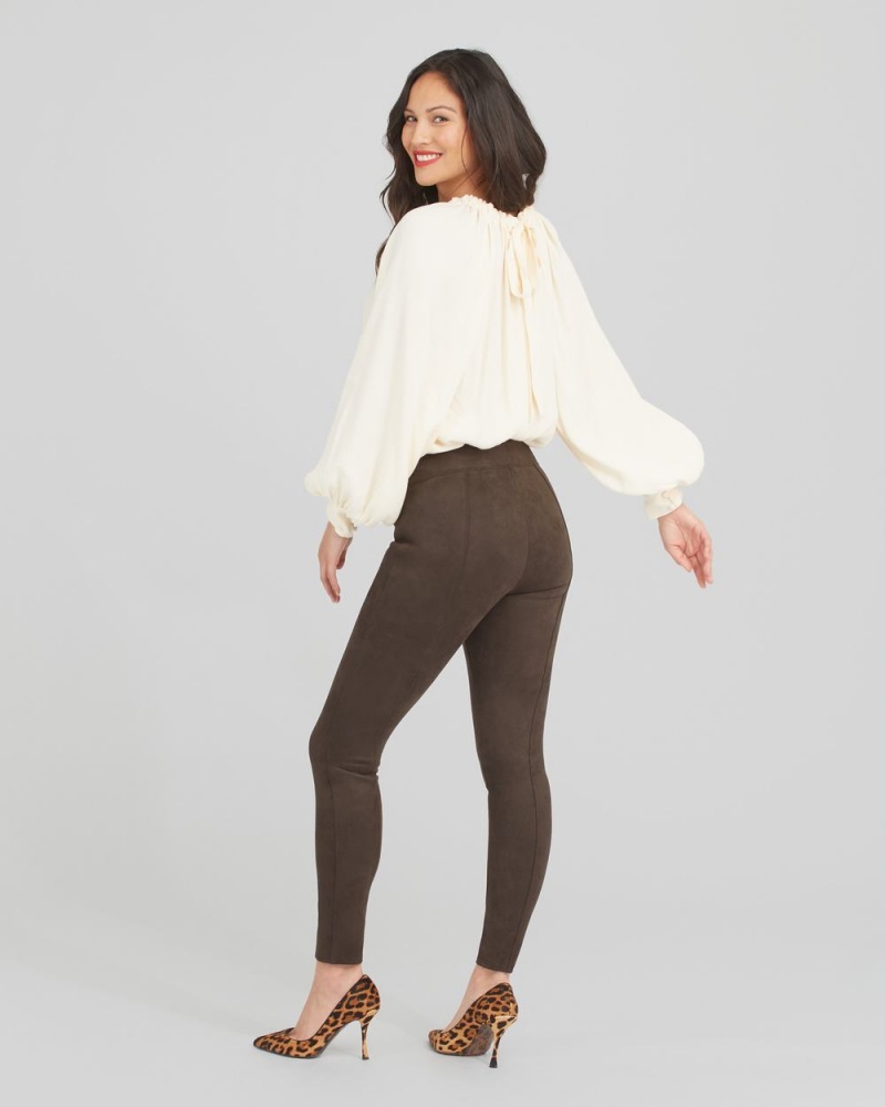 Leggings Spanx Faux Daim Femme Chocolat Marron France | NTXF94637