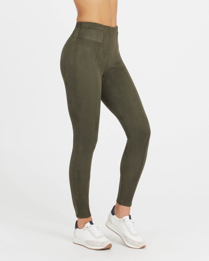 Leggings Spanx Faux Daim Femme Vert Olive France | PQVK25317