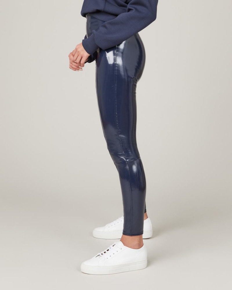 Leggings Spanx Faux Vernis Cuir Femme Bleu Marine France | YWVU82945