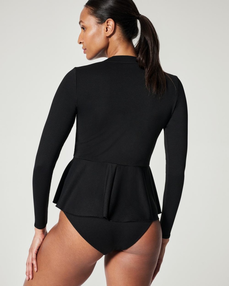 Maillot de Bain Spanx Pique Long Sleeve Swim Shirt Femme Noir France | PZIK39504