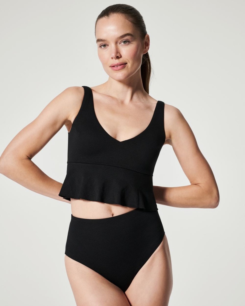 Maillot de Bain Spanx Pique Longline Flounce Swim Top Femme Noir France | TSWV79182