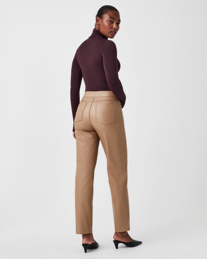 Pantalon Spanx Cuir-Like Slim Droit Femme Toffee France | WFEH96345