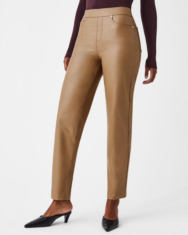 Pantalon Spanx Cuir-Like Slim Droit Femme Toffee France | WFEH96345