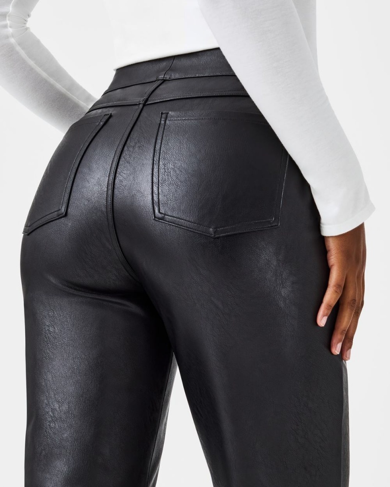 Pantalon Spanx Cuir-Like Slim Droit Femme Noir France | PSJH50916