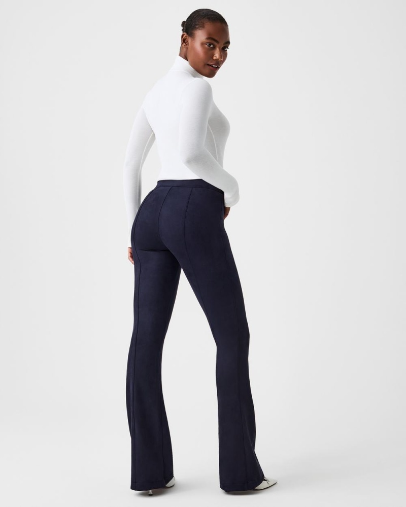 Pantalon Spanx Faux Daim Flare Femme Bleu Marine France | BEVN85069