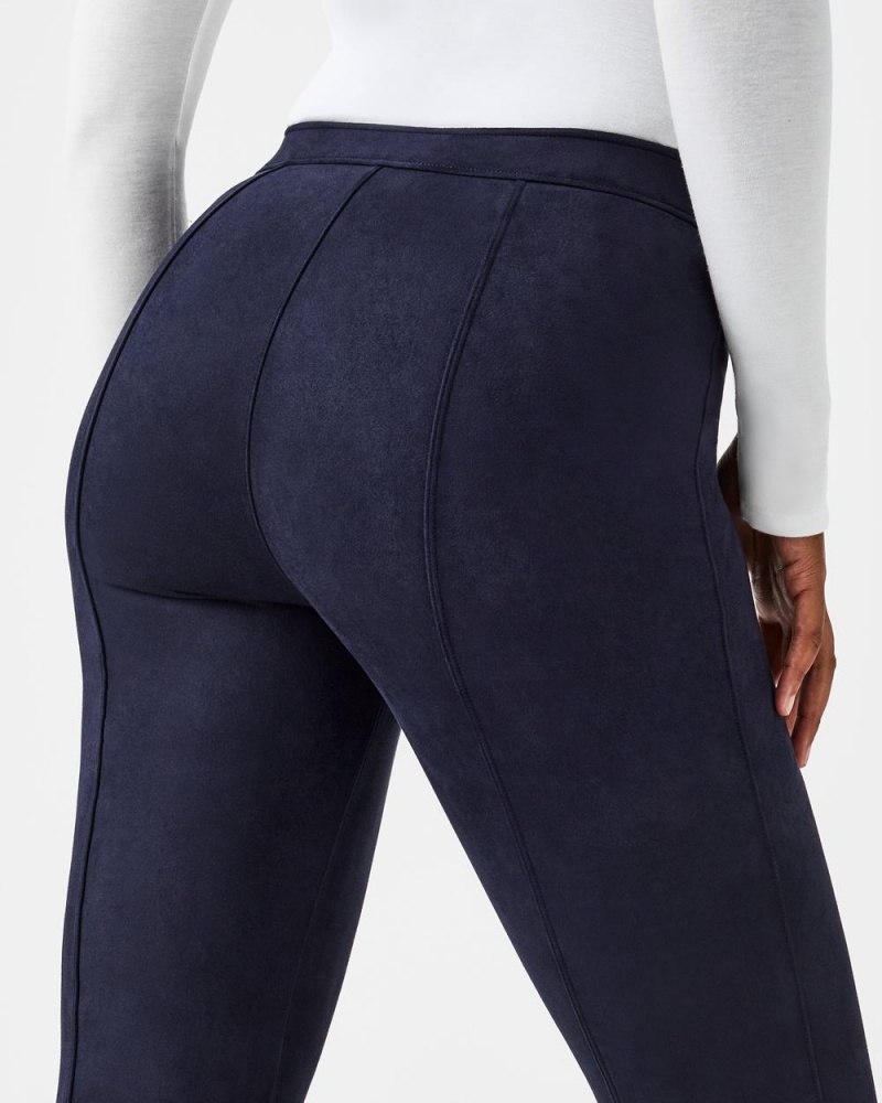 Pantalon Spanx Faux Daim Flare Femme Bleu Marine France | BEVN85069