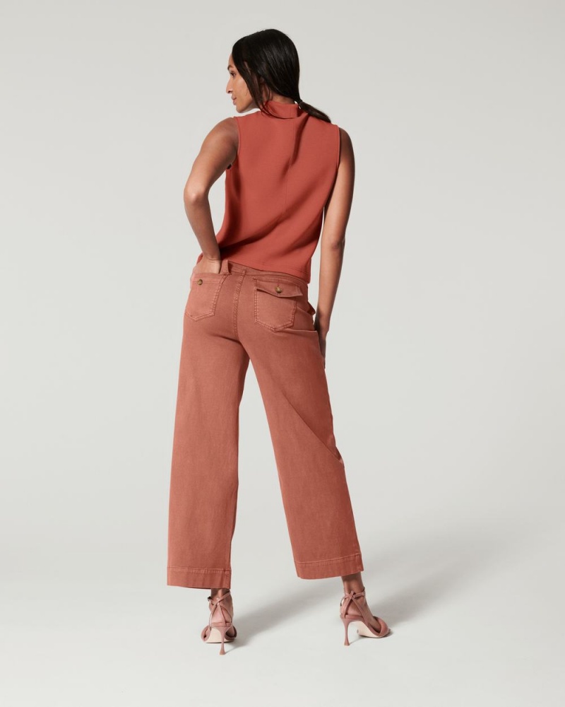 Pantalon Spanx Stretch Twill Cropped Larges Leg Femme Marron France | KBYJ25346