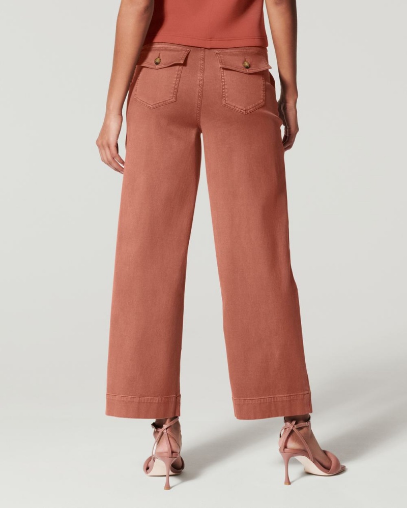 Pantalon Spanx Stretch Twill Cropped Larges Leg Femme Marron France | KBYJ25346