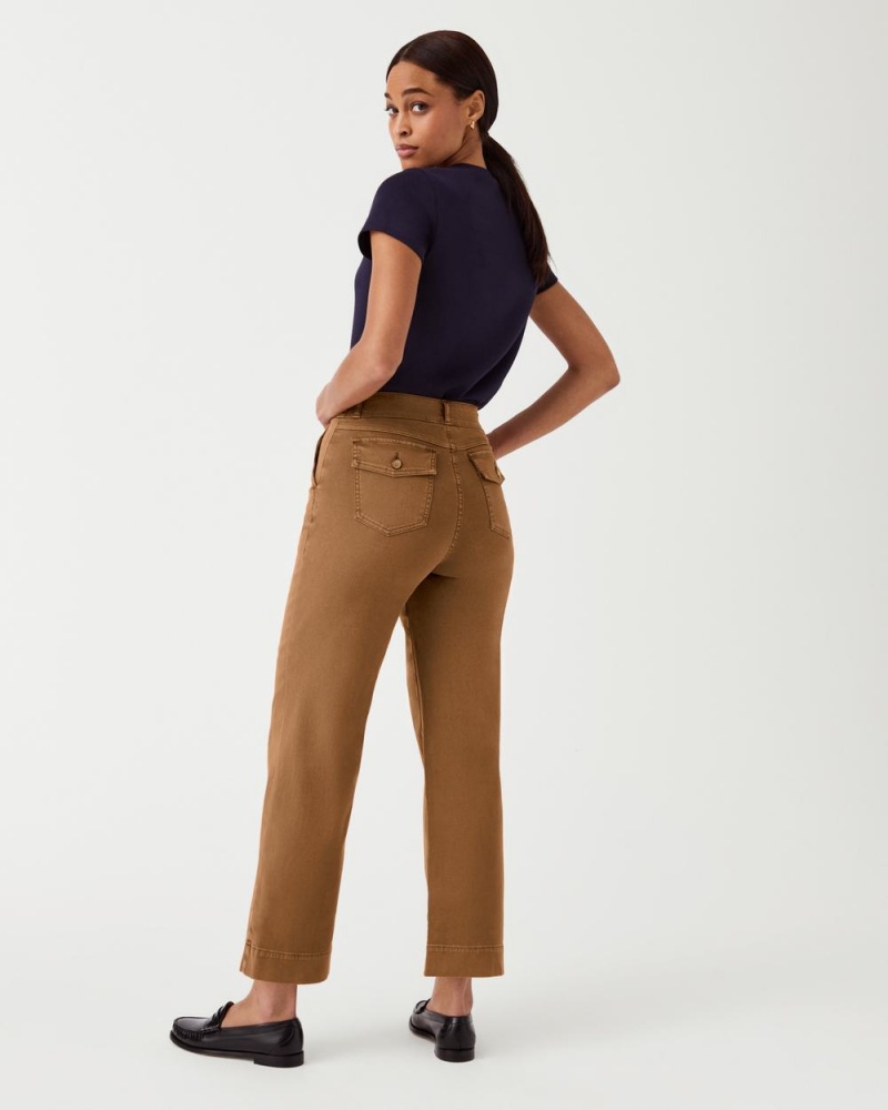 Pantalon Spanx Stretch Twill Cropped Larges Leg Femme Marron France | IWOL34071